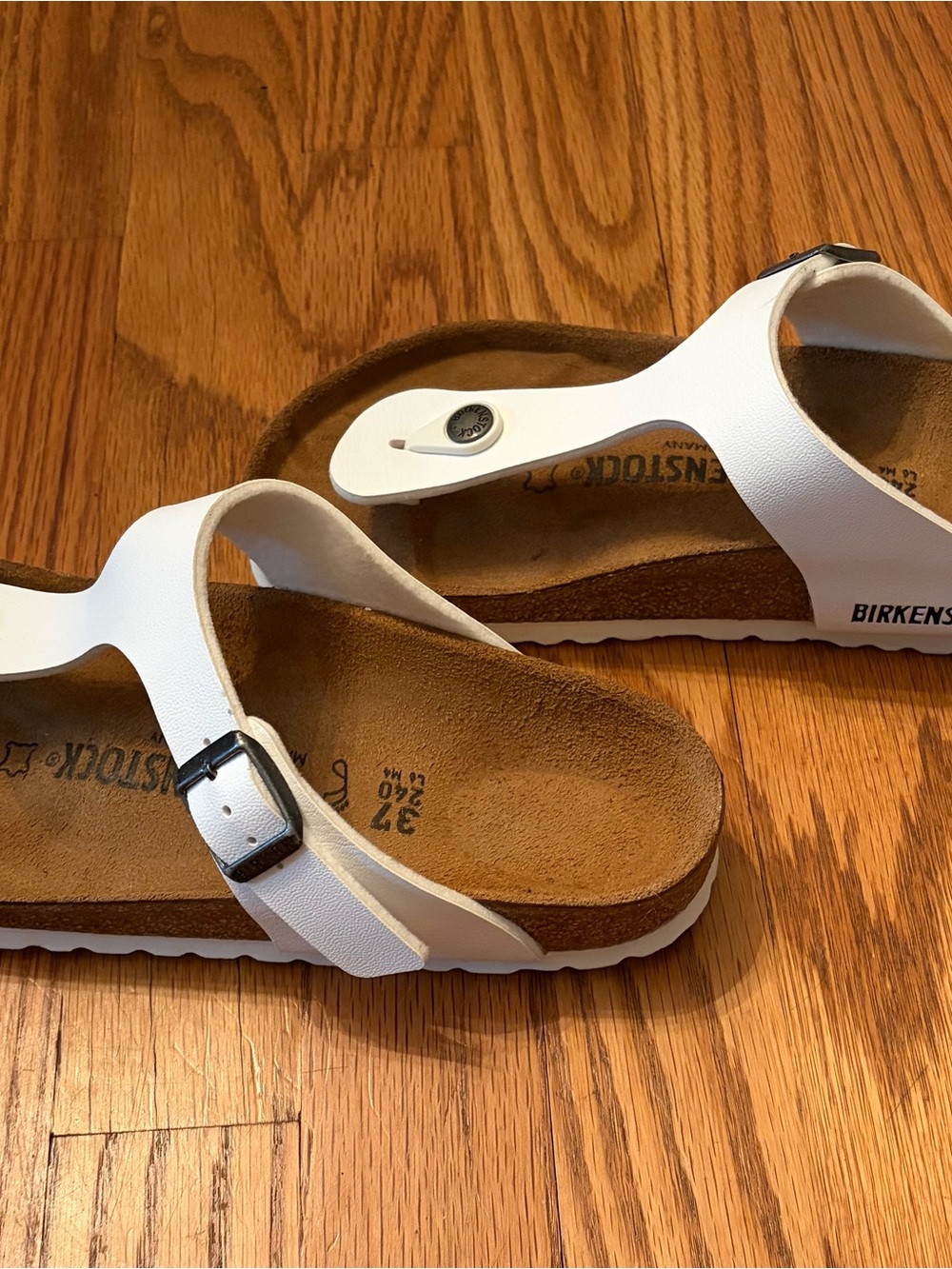 Birkenstock White Thong Sandals with Buckle
